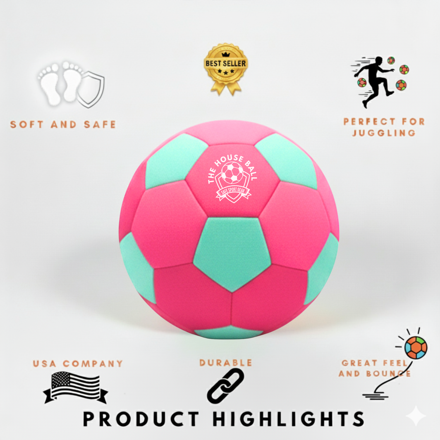 The Pink House Ball - The Original Soft and Safe Soccer Ball Size 4