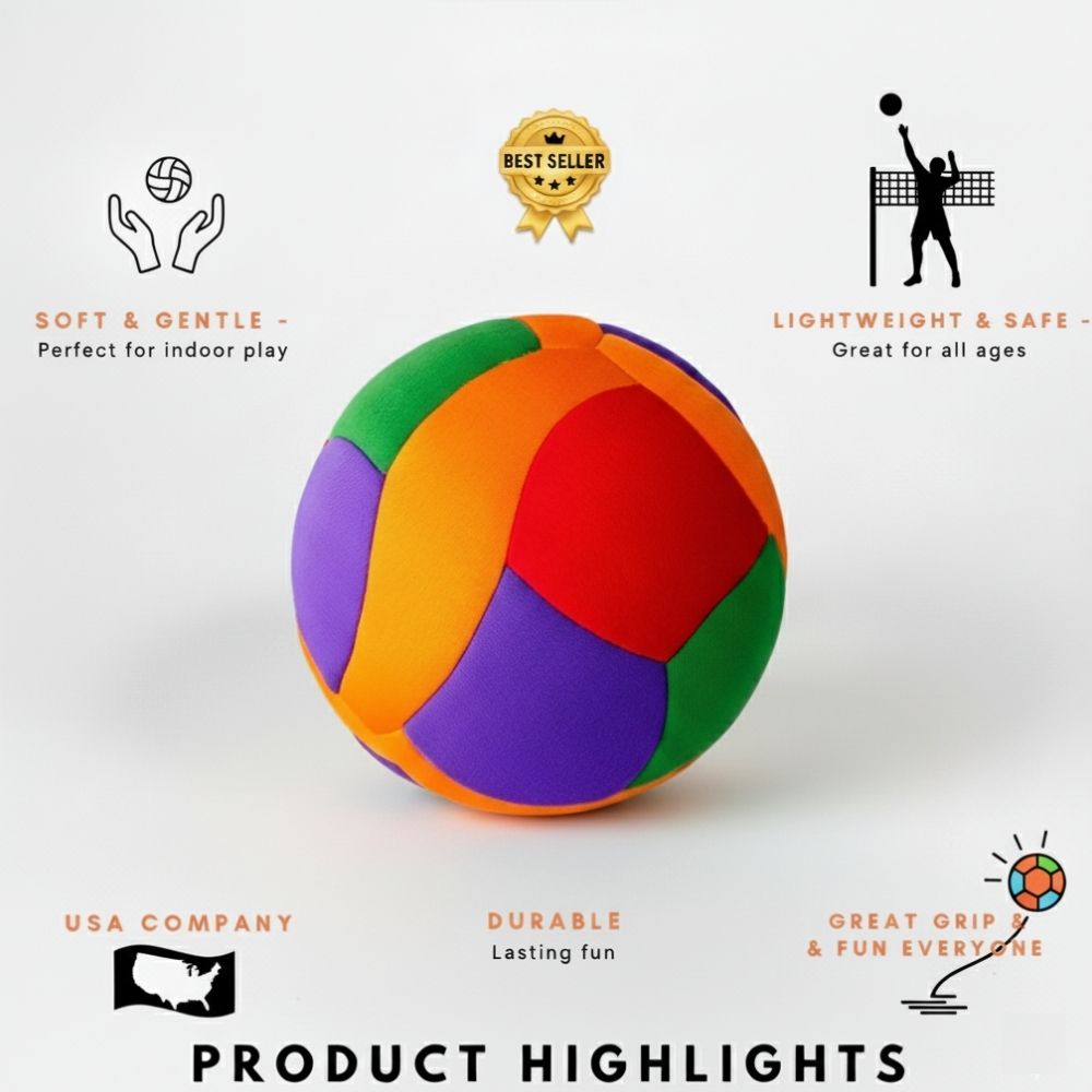 Colorful ball with product highlights on a white background