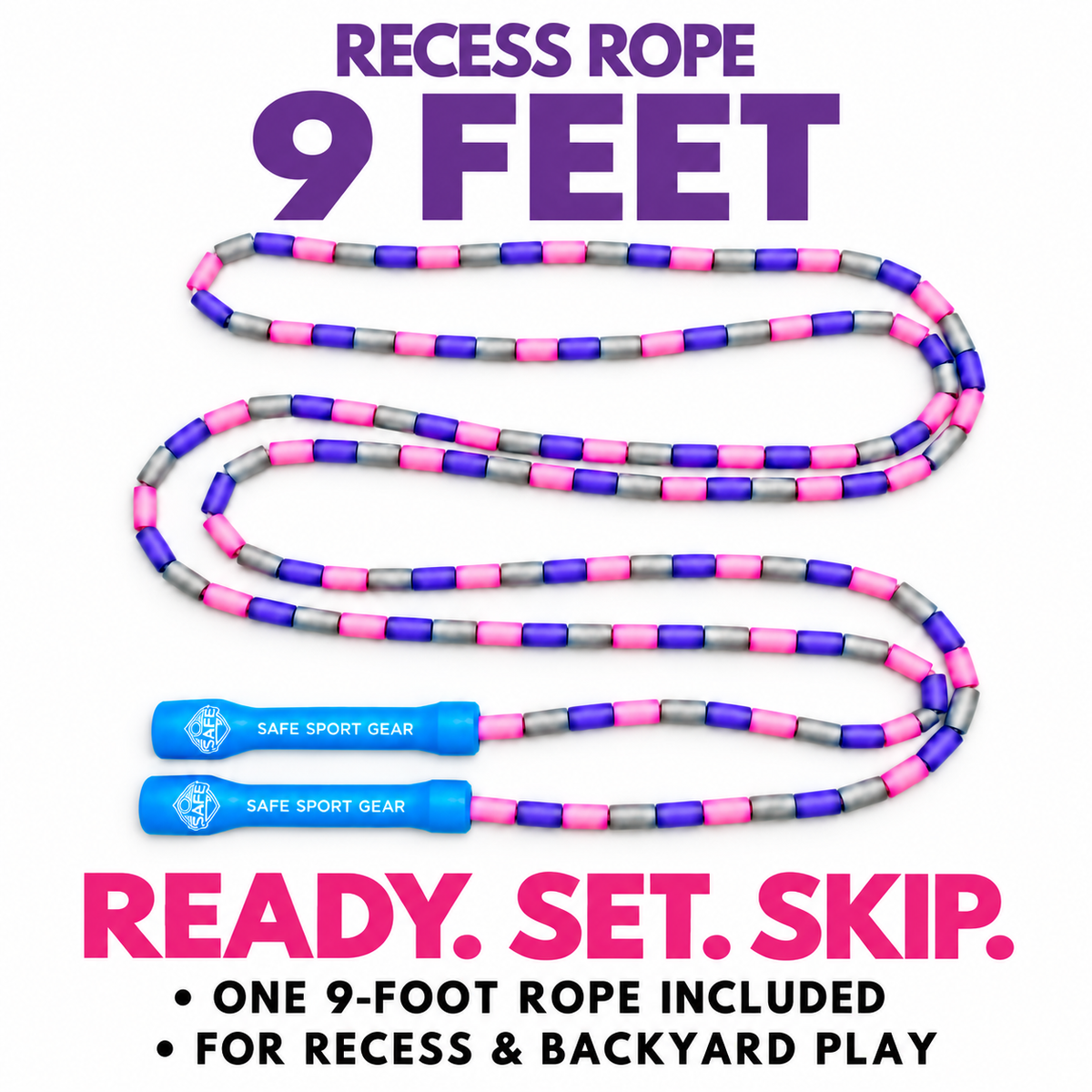 9-foot Recess Rope length graphic; one rope included for recess and backyard play.