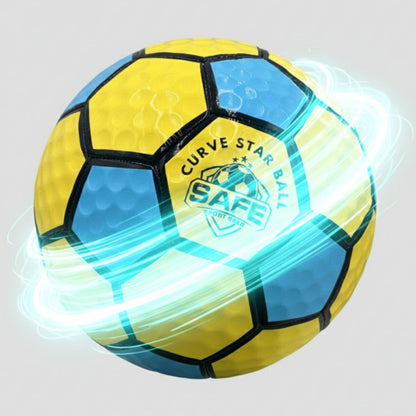 Curve Star Swerve Soccer Ball by Safe Sport Gear, with motion effect on a white background.