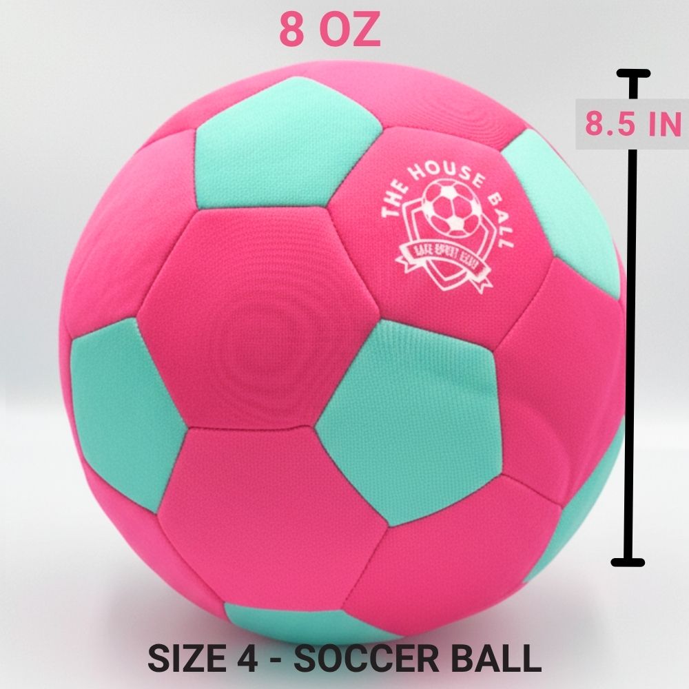 The Pink House Ball with measurements and Safe Sport Gear logo on a white background