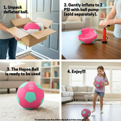 Step-by-step guide on how to inflate and use The Pink House Ball with Safe Sport Gear logo