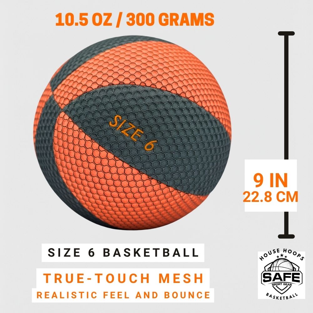 Size 6 HouseHoops Basketball with specifications on a white background