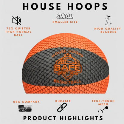 HouseHoops Basketball with product highlights on a white background