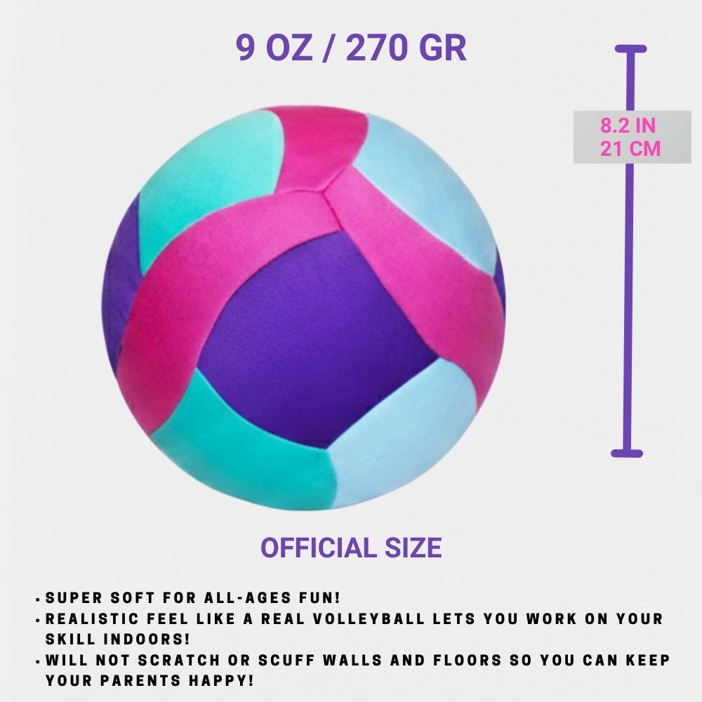Softy Volleyball-Teal with size and weight information on a light white background