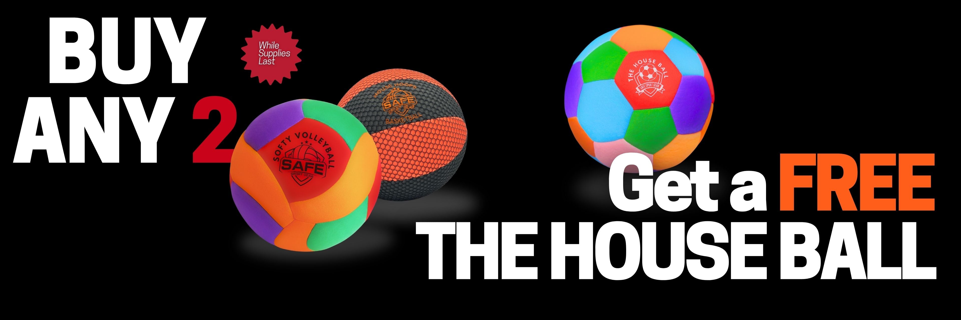 Promotional banner with colorful balls and text offering a free House Ball with purchase.