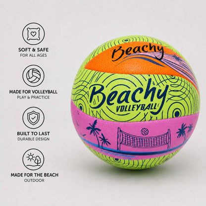 Beachy Volleyball with features listed on a white background