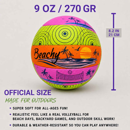 Beachy Volleyball with size and measurement details on a white background