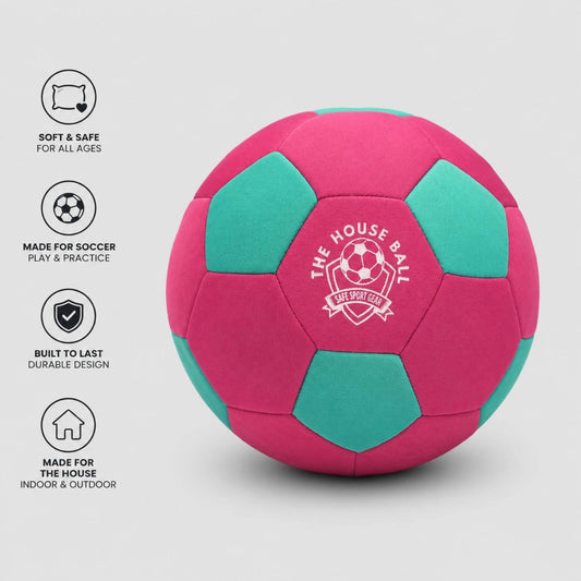 Pink House Ball soccer ball with Safe Sport Gear  logo on a light gray background