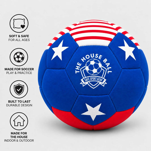 House Ball - USA with American flag design and Safe Sport Gear logo on a light gray background.