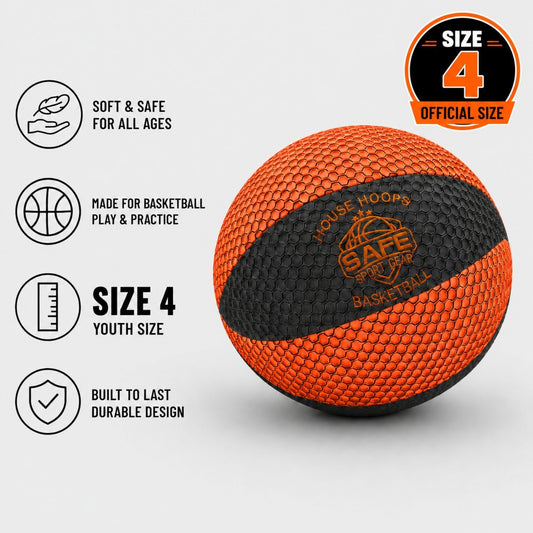 HouseHoops Basketball with size 4 with Safe Sport Gear logo on a light gray background