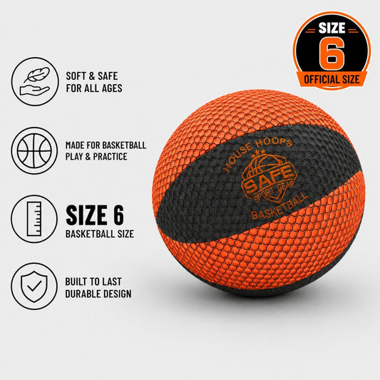 HouseHoops Basketball with safety features and size 6 label on a white background
