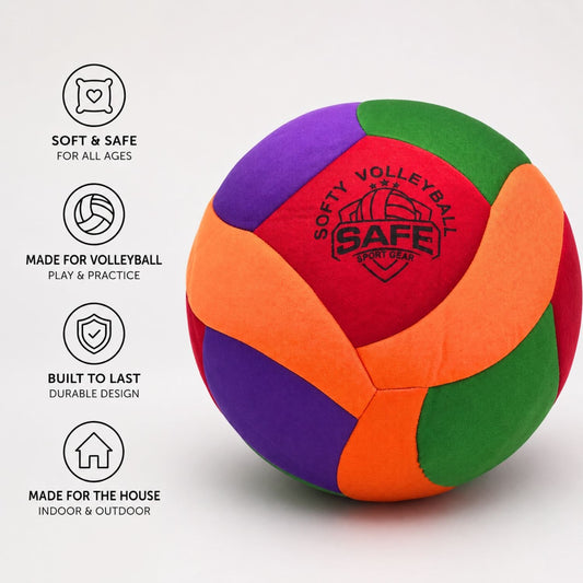 Colorful Softy Volleyball with Safe Sport Gear logo on a white background
