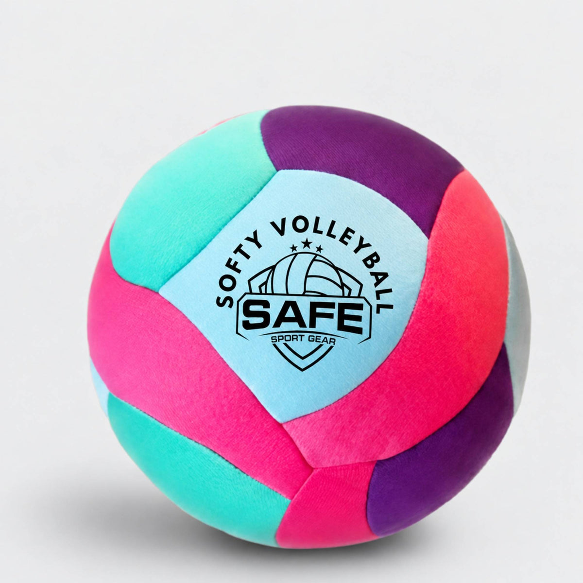 Softy Volleyball-Teal with Safe Sport Gear logo on a light gray background close-up view